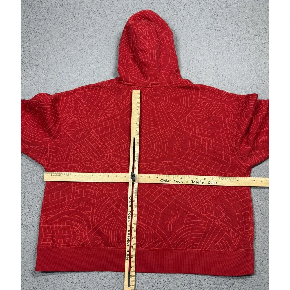 Jordan Hoodie Mens Large Loose Fit Red Fleece Pullover Flight Graphic All Over